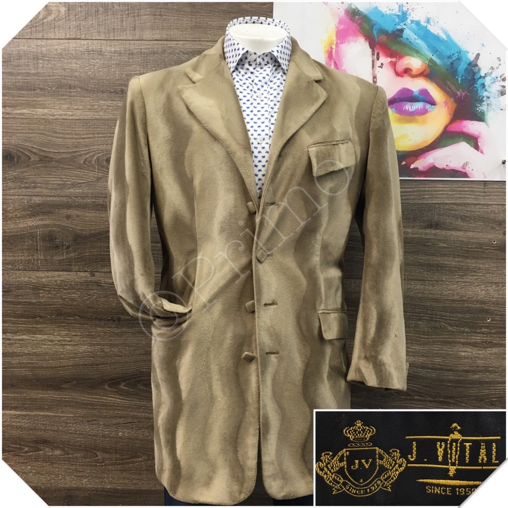 VINTAGE Mens Velvet Fur Overcoat Long Coat Jacket Wool Size 40R Casual Blazer